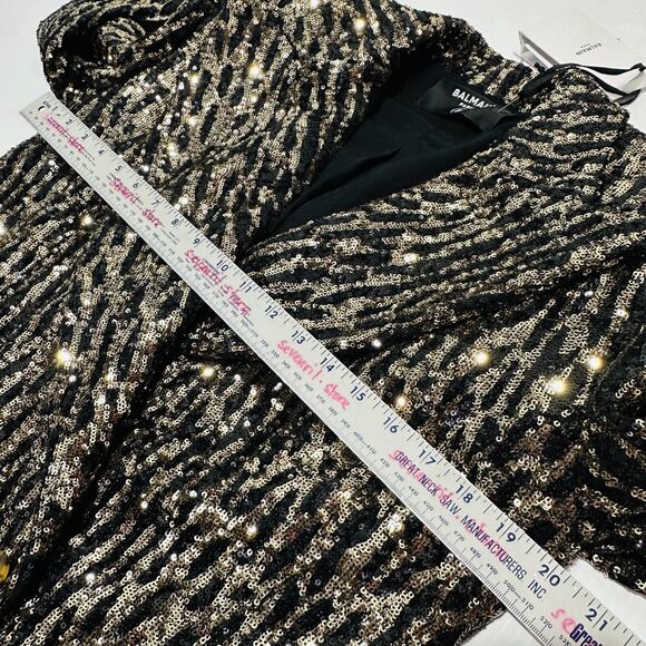 Balmain Blazer 40/US 8/ M Gold Sequin Peak Lapel Double-Breasted NWT $3995 - Picture 6 of 15